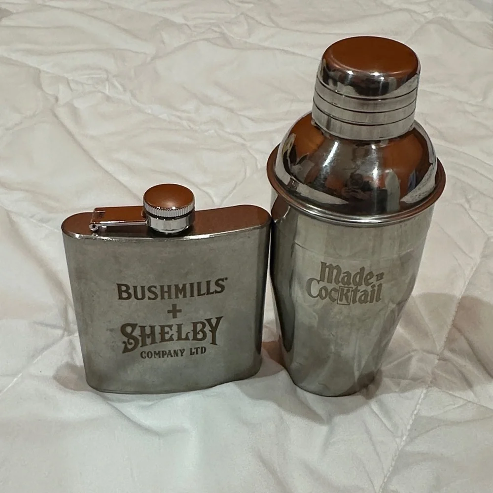 Bushmills + Shelby Company Ltd Flask and Made Cocktail Shaker Set